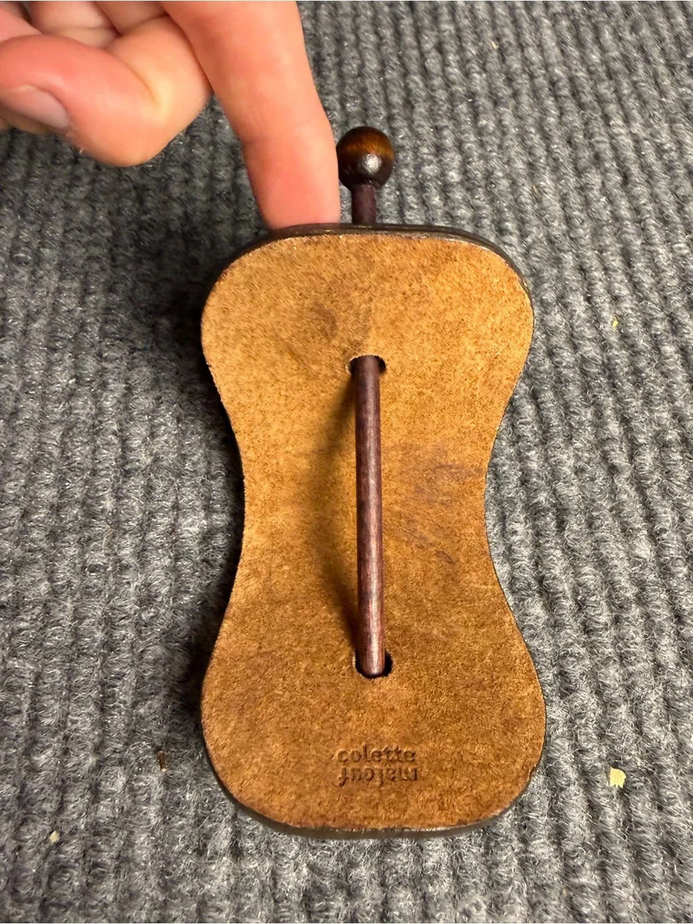 Vintage Colette Malouf Brown Leather & Wood Hair Slide Barrette